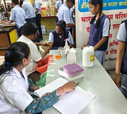 Blood testing in progress _
 Step 1 of the “Mission Shakti- Anaemia Mukt Bharat”